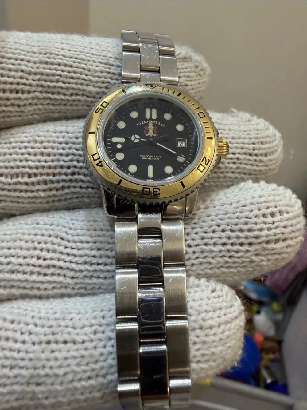 Vintage Giorgio Beverly Hills Swiss Made Ladies Watch Two Tone Diver 100M Date
